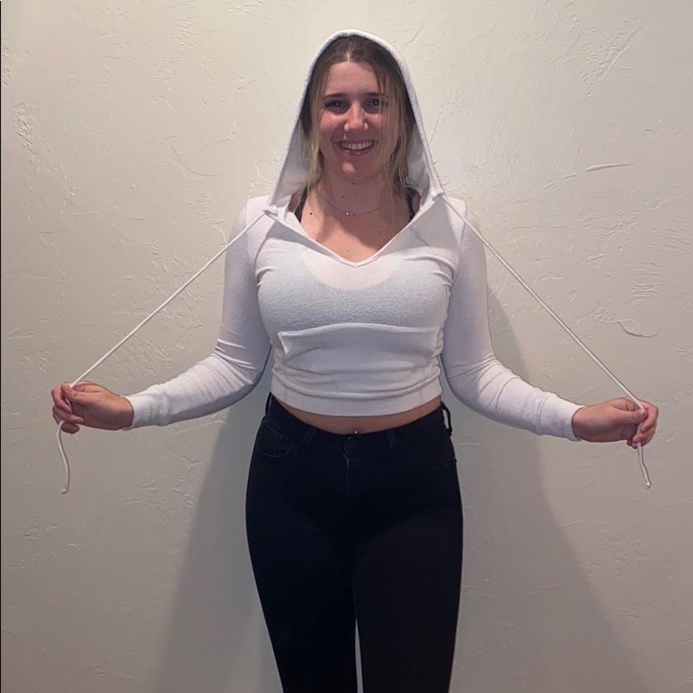 white crop athletic hoodie